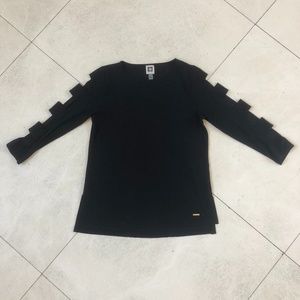 Anne Klein Black 3/4 Sleeve Tunic Top w small cut